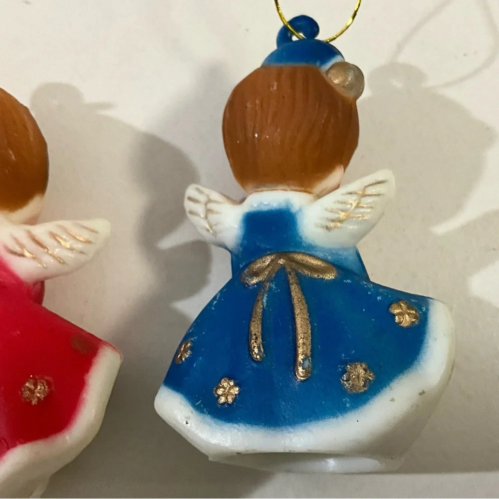 Vintage Lot of 2 MCM Plastic Christmas Angels Red and Blue